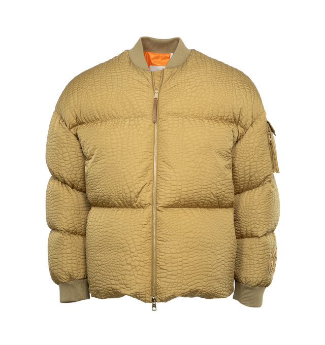 Image 1 of 6 - BROWN - MONCLER GENIUS MONCLER X ROC NATION BY JAY-Z CENTAURUS BOMBER features an elasticated collar, zip closure on the front, one cargo pocket applied on the upper sleeve, procurement badge on the lower part of the sleeve and a straight hem. 100% polyester. 