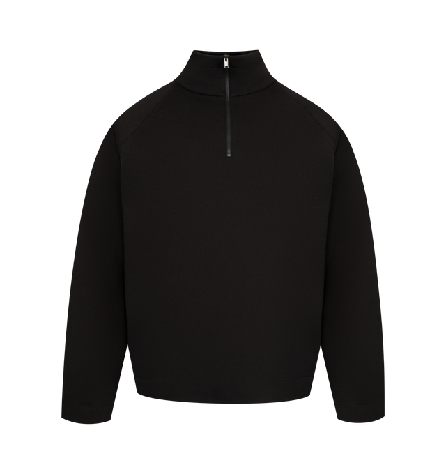 Image 1 of 2 - BLACK - THE ROW Gallagher Sweater featuring long-sleeved funnel neck top in cotton and cashmere French terry with relaxed fit, raglan sleeves and center front half-zip closure. 84% cotton, 16% cashmere. Lined in 100% cotton. Made in Italy.
