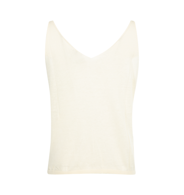 Image 2 of 2 - WHITE - DEIJI STUDIOS Rolled Knit Top featuring fine knit, relaxed fit and a rolled v neckline. 100% GOTS certified organic cotton.