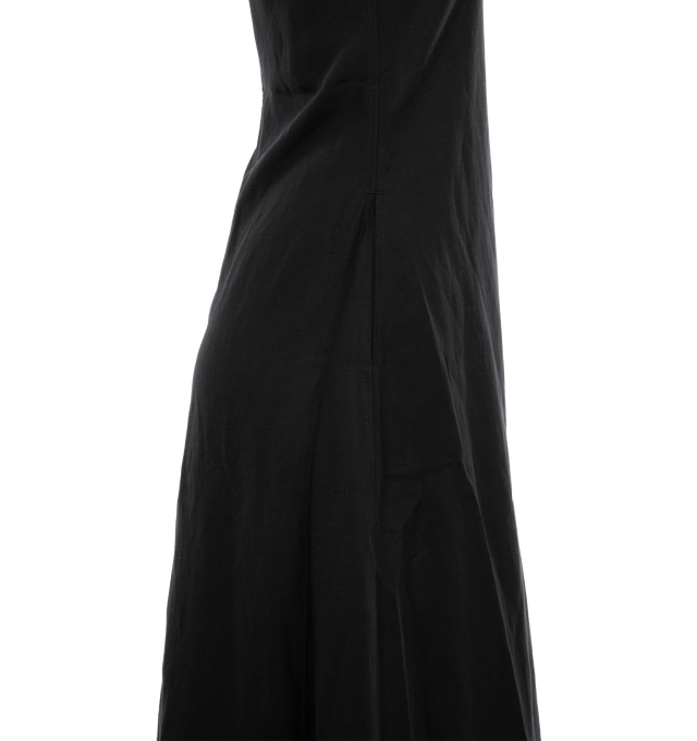Image 3 of 4 - BLACK - TOTEME Fluid V-Neck Dress featuring a fluid blend of Lyocell viscose and linen with a V-neckline and a loose-fitting silhouette that widens at the hips, side pockets and concealed back zipper. 75% lyocell, 25% linen. 
