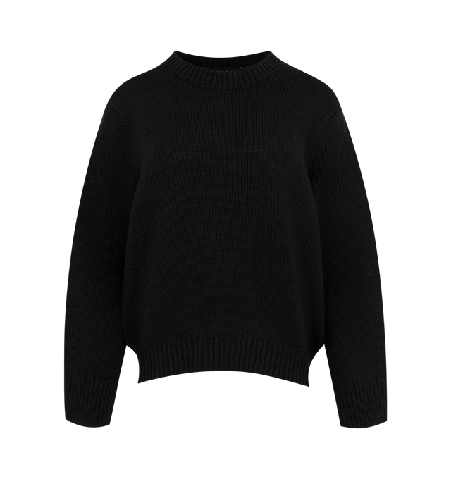 Image 1 of 2 - BLACK - Toteme Women's Oversized Crew Knit Sweater is crafted from cotton knit and features an oversized silhouette, classic crew neckline, and ribbed trim at the neckline, cuffs, and hem. This designer cotton sweater combines a relaxed fit with timeless knitwear styling for elevated everyday layering. Main Material: 100% Cotton.