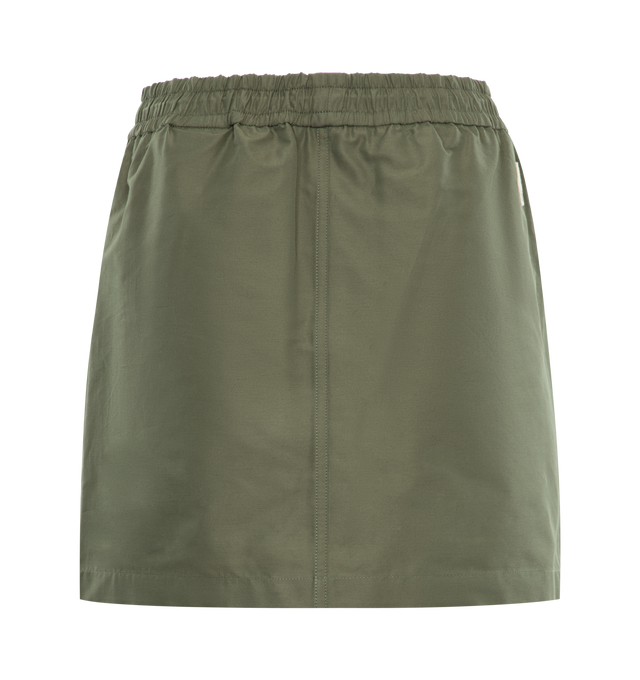 Image 2 of 2 - GREEN - MONCLER Taffeta Mini Skirt featuring twill taffeta, elastic waistband with drawstring fastening and patch pockets with snap button closure. 70% polyester, 30% cotton. Made in Romania. 