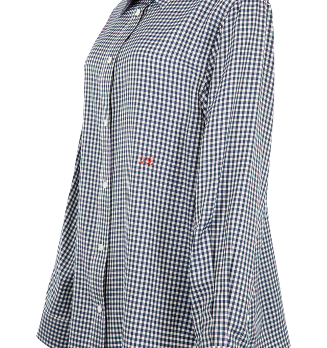 Image 3 of 3 - BLUE - Loewe Women's Shirt in Silk is crafted from lightweight checked silk twill and features a contrasting micro-check pattern at the under collar and inside cuffs. Designed in a regular fit with a regular length, this button-front style is finished with Double L embroidery at the front. Main Material: 100% Silk. Made in Italy.