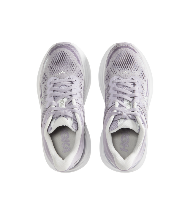 Image 5 of 5 - PURPLE - HOKA W Bondi 9 Sneaker featuring performance mesh upper, cushioned collar and tongue, removable contoured insole, supportive midsole, textile lining, lace-up closure, round toe and rubber sole.