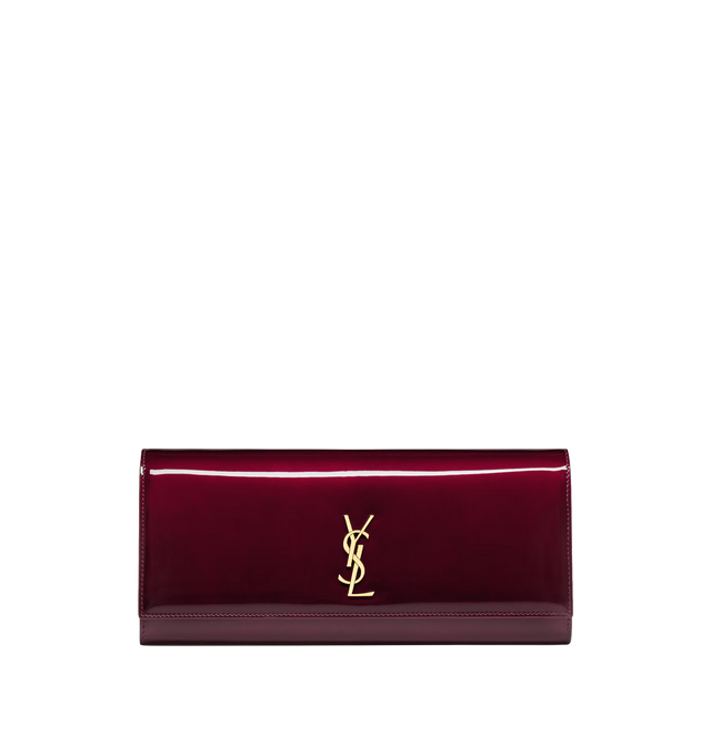Image 1 of 3 - RED - SAINT LAURENT Kate Clutch in patent leather featuring the cassandre on front, a removable chain strap, leather lining, bronze-tone hardware, magnetic snap closure and one flat pocket. 11" x 5.5" x 1.2". Strap drop: 13.8". Calfskin. Made in Italy.