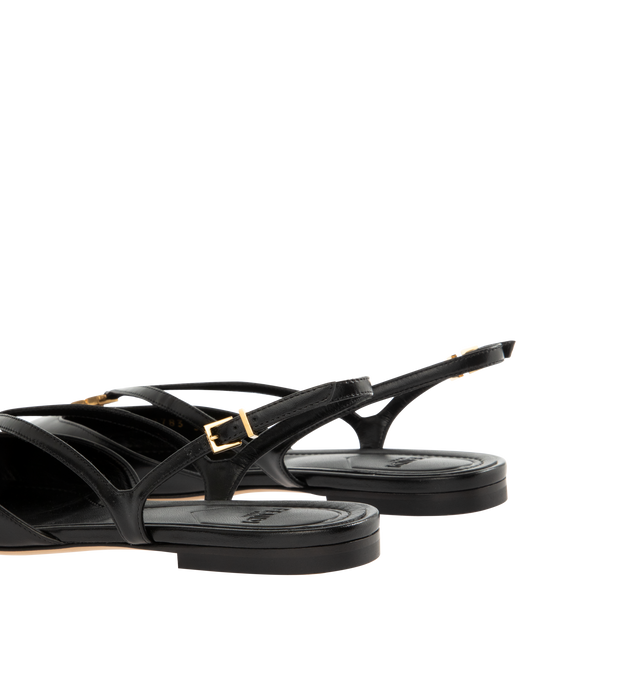 Image 3 of 4 - BLACK - FENDI Fold Slingback Flats featuring square toe, slingback straps, a metal FF detail and gold-finish metalware. 100% calf leather. Made in Italy.