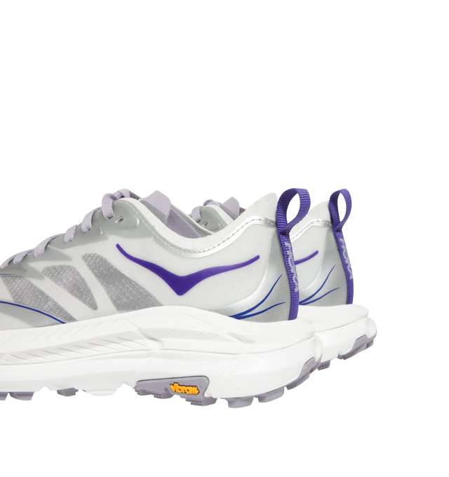 Image 3 of 5 - SILVER - HOKA U Mafate Speed 4 Lite Sneaker featuring ripstop and rubber upper with vibram sole, lace-up front, flat tongue design and padded collar. Imported from Vietnam.