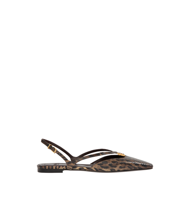 Image 1 of 4 - BROWN - FENDI FFold Slingback Shoe featuring square toe, straps that wrap around the foot, metal FF detail with a special design that includes a functional hinge in the center and gold-finish metalware. 100% karung snake leather. Made in Italy.
