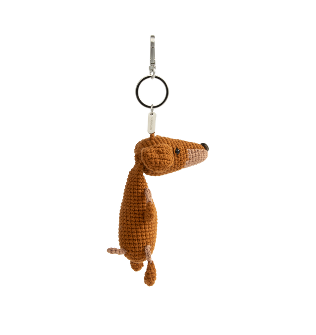 Image 2 of 2 - BROWN - Nahmias Roo Crochet Doxie Keychain is handcrafted in crochet. Features silver-tone hardware and a Nahmias logo tag. Main Material: Crochet. Hardware: Silver-Tone Metal. Imported