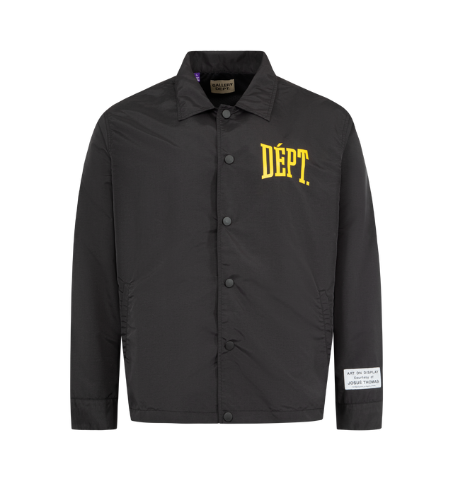 Image 1 of 3 - BLACK - GALLERY DEPT. Dept Coach Jacket featuring lightweight snap button-up jacket, relaxed fit with inner breathable mesh lining, front pockets and an inner pocket, button cuffs, Chateau Josu logo on the front, shrunken FRENCH DPT. logotype on the front and enlarged logotype on the back. 100% polyamide. Made in Portugal.