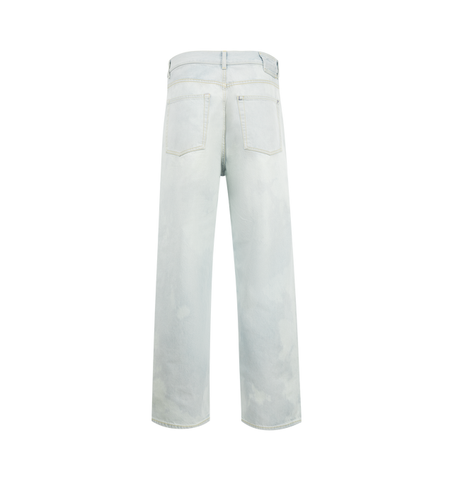 Image 2 of 3 - BLUE - LE PERE Wide Leg Denim featuring a cloud-like wash that mimics a painted sky, cut in a contemporary wide-leg fit, five-pocket style, button zip closure and belt loops on waist. Made in Italy.