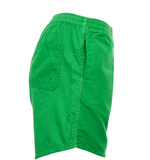Image 3 of 4 - GREEN - SAINT MICHAEL Easy Shorts featuring elastic waist, screen print on leg, side slit pockets and back pocket. 100% cotton.  