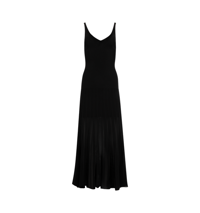 Image 1 of 2 - BLACK - ISABEL MARANT Velma Dress featuring pleated skirt, plunging V-neck, sleeveless, square back and pulls over. 49% cotton, 45% viscose, 5% polyamide, 1% elastane.