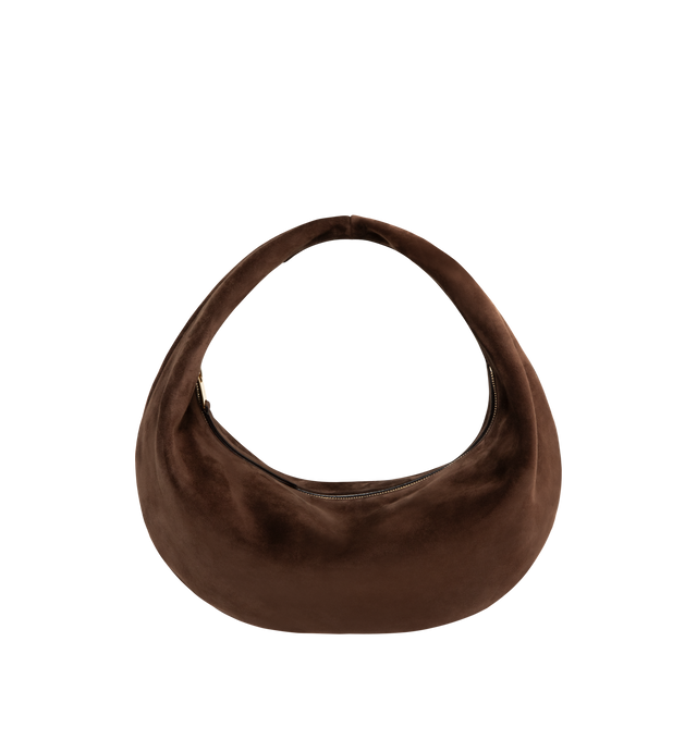 Image 1 of 5 - BROWN - Khaite Olivia slouchy zip-top hobo bag in velvety suede. With integrated strap to wear over the shoulder or carry by hand. Signature hardware at zipper pull. Suede (100% kid leather). Made in Italy.