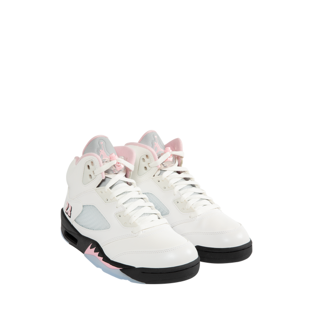 Image 2 of 5 - WHITE - JORDAN Air Jordan 5 featuring entire upper with a reflective coating, bump-out collar, jagged midsole, Mike's number 23 stitched on the outer heel, visible Nike Air cushioning, Jumpman graphic and Nike Air heel branding.
