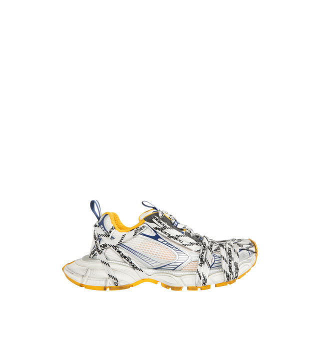 Image 1 of 5 - MULTI - BALENCIAGA 3XL Extreme Laces Logo Sneaker featuring leather free, polyester and polyurethane, worn-out effect, multiple lace details with Balenciaga logo all around the upper and on the sole, Balenciaga logo at the edge of the toe and at back, embossed size on the upper and at the back of the heel, 3XL rubber branding on the tongue with reflective detail and back and tongue pull-on tab with reflective detail. Upper: polyester, polyurethane. Sole: rubber, EVA. Insole: foam.