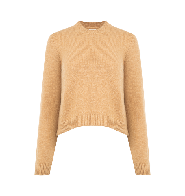 Image 1 of 2 - BROWN - KHAITE Leta Sweater featuring a luscious pullover in densely knit cashmere, designed for a shrunken look, with cropped hem and bracelet sleeves. 100% cashmere.