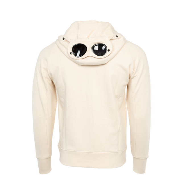 Image 2 of 4 - WHITE - C.P. COMPANY Diagonal Raised Fleece Goggle Hoodie featuring adjustable Goggle hood, ribbed hem and cuffs, two zip front pockets and full zip fastening. 100% cotton. 
