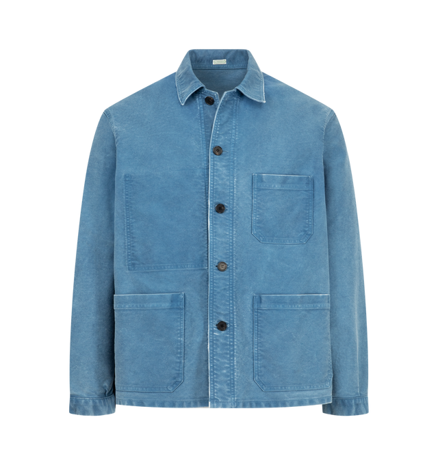 Image 1 of 4 - BLUE - A.Presse Men's Vintage French Work Jacket is crafted from indigo-dyed cotton with a distinctive vintage-inspired appearance and texture, with natural variations that make each piece unique. Main Material: 100% Cotton. Made in Japan.