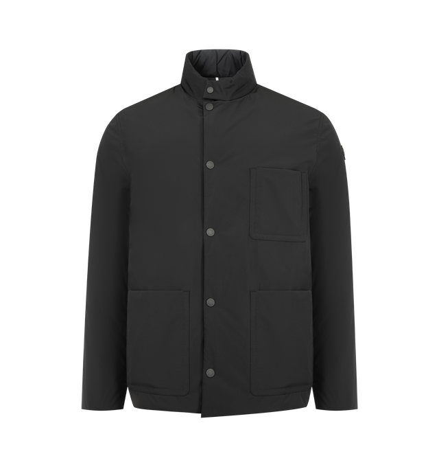 Image 1 of 5 - BLACK - MONCLER Ouille Reversible Short Down Jacket featuring aquaflect, water-repellent main fabric, Airsoft lining, reversible, down-filled, zip and snap button closure, side pockets, inner pockets with zip and snap button closure and leather logo patch. 100% polyester. Padding: 90% down, 10% feather. Made in Romania.