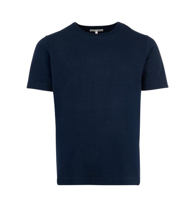 Image 1 of 2 - BLUE - MERZ B. SCHWANEN Sturdy Jersey T-Shirt featuring classic fit with side seams, triangular underarm inserts, crew neck and short sleeves. 100% organic cotton. Made in Germany.