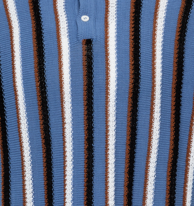 Image 3 of 3 - BLUE - MARNI Vertical Striped Knit Polo Shirt featuring spread collar, two-button placket, short sleeves, regular fit, ribbed cuffs and waistband and pullover style. 100% cotton. Made in Italy. 