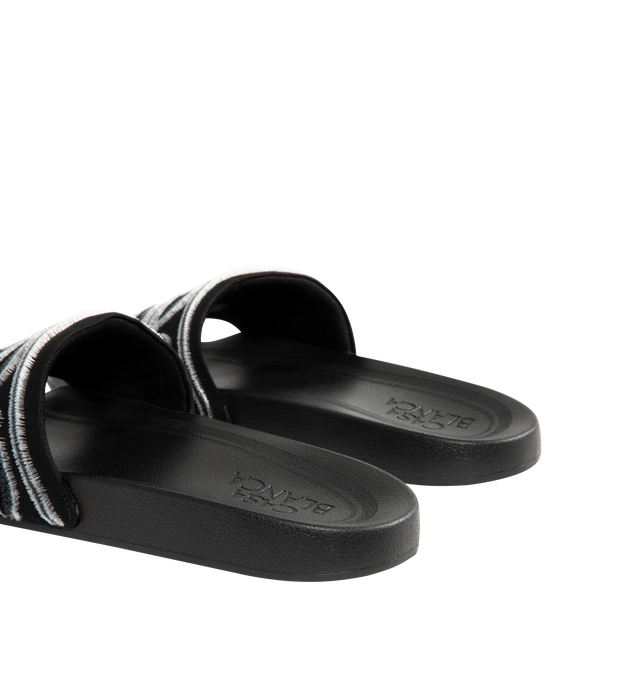 Image 3 of 4 - BLACK - CASABLANCA Pool Slides featuring embroidered terry fabric, diamond logo and signature Laurel artwork on its uppers, sculpted footbed for elevated comfort and a textured rubberised sole. 100% polyester. Lining: 80% polyester 20% cotton. Made in Portugal.