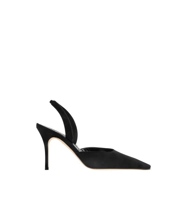 Image 1 of 4 - BLACK - MANOLO BLAHNIK Borelapla Slingback Pump featuring suede upper, point toe, elasticated slingback strap, leather insole and leather sole. Heel measures 90mm. Made in Italy.