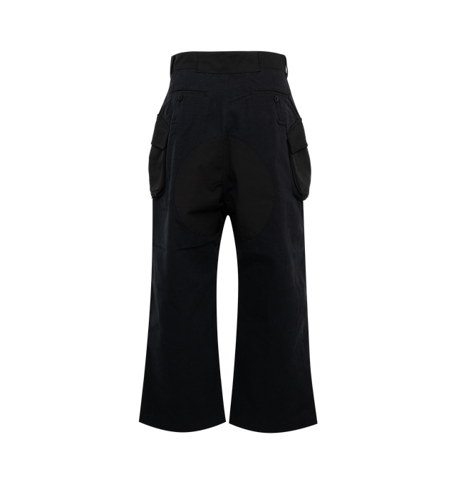 Image 2 of 3 - BLACK - JUNYA WATANABE POLYESTER OXFORD X COTTON SULFUR OXFORD BIO WASHED PANT features two front flap side pockets, button fastening with zip fly and contrast rear panels with two welt pockets. 100% polyester. 