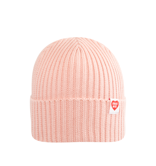 Image 1 of 2 - PINK - HUMAN MADE Ribbed Beanie featuring a heart logo tag and ribbed. 100% cotton. Made in Japan.