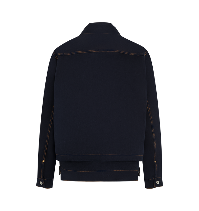 Image 3 of 4 - BLUE - Sacai Mens Denim Jacket is crafted from cotton denim. Features a button-front closure, long sleeves, buttoned cuffs, and chest pockets. Main Material: Cotton. Made in Japan.