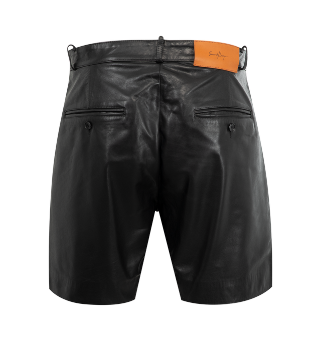 Image 2 of 3 - BLACK - SECOND LAYER Leather Shorts featuring belt loops, four-pocket styling, zip-fly and leather logo patch at back waistband. 100% leather. Made in Italy.
