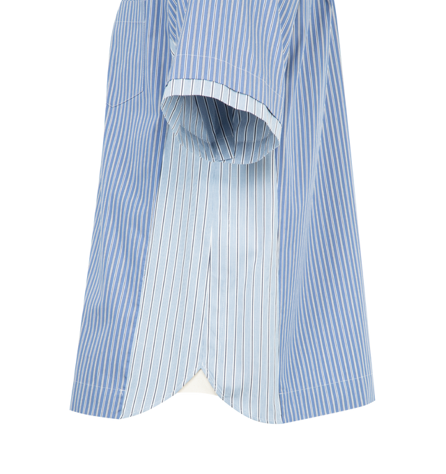 Image 3 of 3 - BLUE - SACAI Poplin Shirt featuring spread collar, short sleeves, button-front closure and paneled sides. Made in Japan.