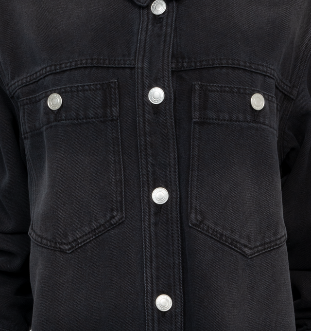 Image 3 of 3 - BLACK - ISABEL MARANT Talbot Shirt featuring spread collar, button closure, shirttail hem, single-button barrel cuffs and logo-engraved silver-tone hardware. 77% lyocell, 23% cotton. 