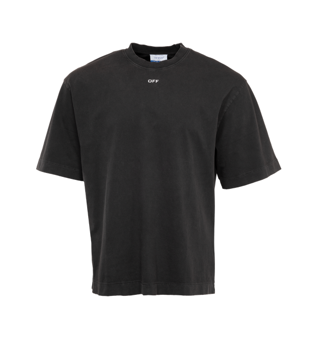 Image 1 of 4 - BLACK - OFF-WHITE S.Matthew Skate T-shirt featuring soft jersey, logo print at the chest, mock neck, drop shoulder and short wide sleeves. 100% cotton.  