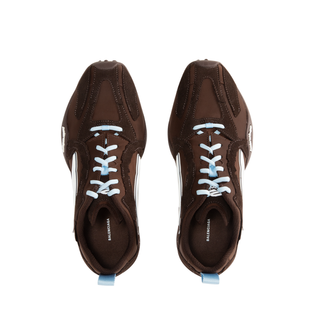 Image 5 of 5 - BROWN - BALENCIAGA Monday Ultra Sneaker featuring worn-out effect, Balenciaga logo embossed on the exterior, 3B sports icon artwork embroidered on the tongue, 3B sports icon artwork in rubber on each side, unity logo embroidered at the back of the heel, debossed size at the back of the heel and back pull-on tab. Upper: cotton, polyester. Sole: rubber.