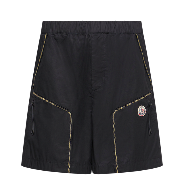 Image 1 of 1 - BLACK - MONCLER Elasticated Waist Technical Shorts featuring elasticated waistband, contrast stitching and side pockets. 100% cotton.