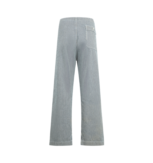 Image 2 of 3 - NAVY - CHIMALA Hickory Drawstring Pants featuring 10 oz canvas, relaxed fit, staight leg pant with drawstring waist, slip pockets at the sides and single buttoned patch pocket at back. 100% cotton. Made in Japan.