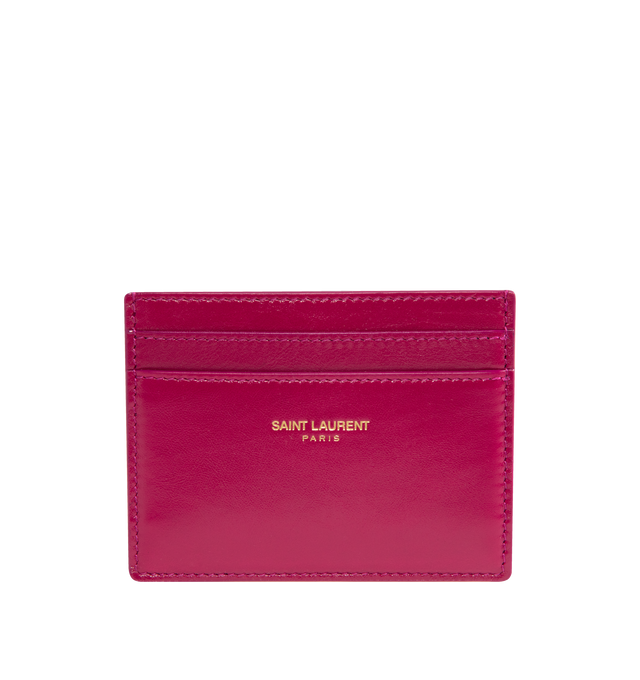 Image 1 of 3 - PINK - SAINT LAURENT Card Case in shiny leather featuring leather lining, bronze-tone hardware and five card slots. 4.1" X 1.8" X 0.2". Calfskin. Made in Italy.