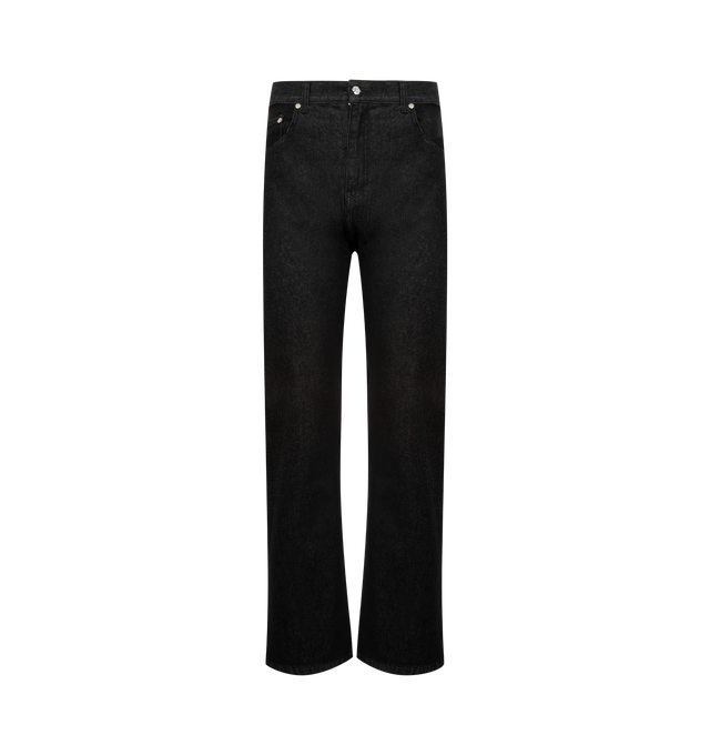 Image 1 of 3 - BLACK - SECOND LAYER Big Papi Denim Pant featuring relaxed classic fit Italian selvage denim pant with branded waistband button shank closure, leather back patch, zip fly and longer classic rise with a relaxed fit. Cotton.
