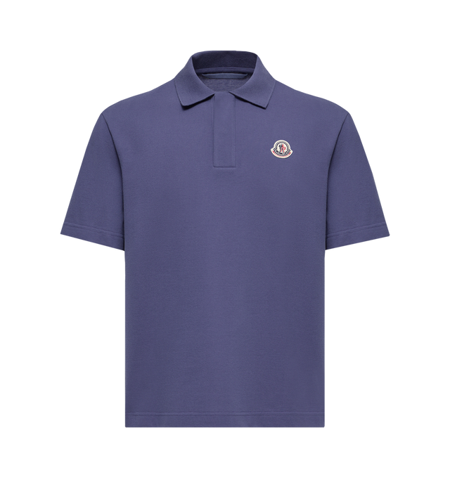 Image 1 of 1 - PURPLE - MONCLER Polo Shirt featuring polo collar, snap button closure, short sleeves and logo patch. 100% cotton.