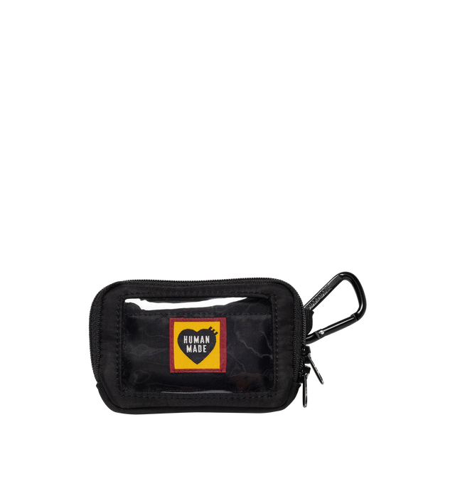 Image 2 of 3 - BLACK - HUMAN MADE Military Card Case featuring card case with a mini carabiner, shiny nylon twill fabric, zipper closure, clear panel on front, inner pocket, brand logo patch on inner pocket, webbing straps with branding on back and stain-resistant polyester Oxford lining. 100% nylon, PVC. 7cm x 10.5cm.