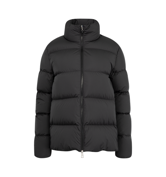 Image 1 of 3 - BLACK - MONCLER Mauzun Short Down Jacket featuring polyester lining, down-filled, zipped pockets, hem with elastic drawstring fastening, matte finish and loose fit. 100% polyester. Padding: 90% down, 10% feather.
