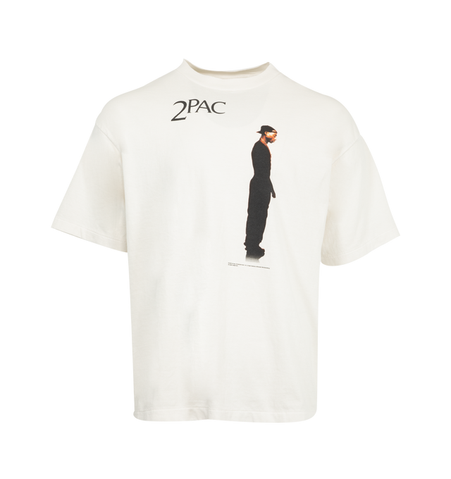 Image 1 of 2 - WHITE - SAINT MICHAEL 2 Pac Tee featuring crew neck, short sleeves, relaxed fit and graphic print on front and back. 100% cotton.