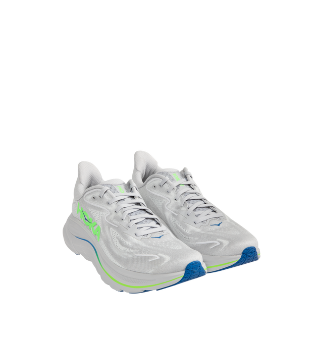 Image 2 of 5 - WHITE - HOKA Clifton 10 Sneaker featuring jacquard knit, reflective upper details, smooth MetaRocker, rearfoot-focused Active Foot Frame, CMEVA midsole, molded EVA sockliner and inherently durable abrasion rubber.