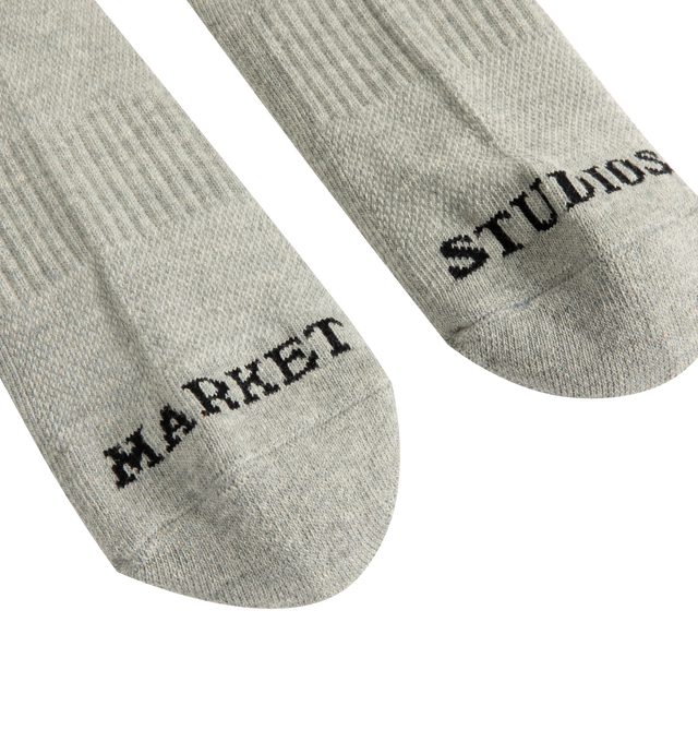 Image 3 of 5 - GREY - MARKET Smiley Heel Socks featuring a soft and stretchy cotton/spandex blend, comfortable, breathable fit and Smiley graphic on the heel.