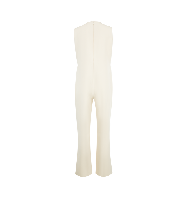 Image 2 of 2 - WHITE - THE ROW Levante Jumpsuit featuring minimal sleeveless jumpsuit in double-faced stretch wool with center front seam, side seam pockets, and straight wide leg with slightly flared hem. 98% wool, 2% lycra. Made in Italy