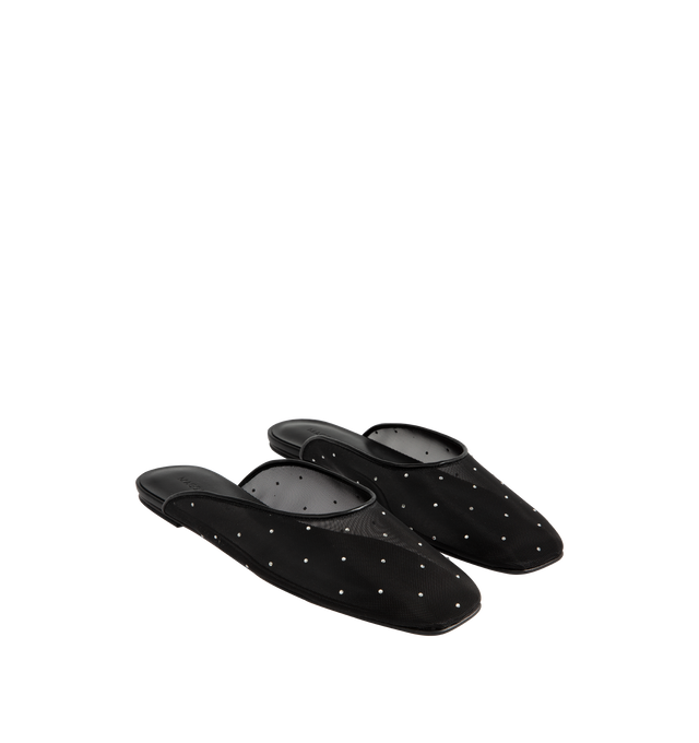 Image 2 of 4 - BLACK - MAGDA BUTRYM Crystal Mesh Flat Mules featuring a delicate mesh design adorned with crystals. Upper: 100% Pa. Insole, Sole: 100% Calf Leather.