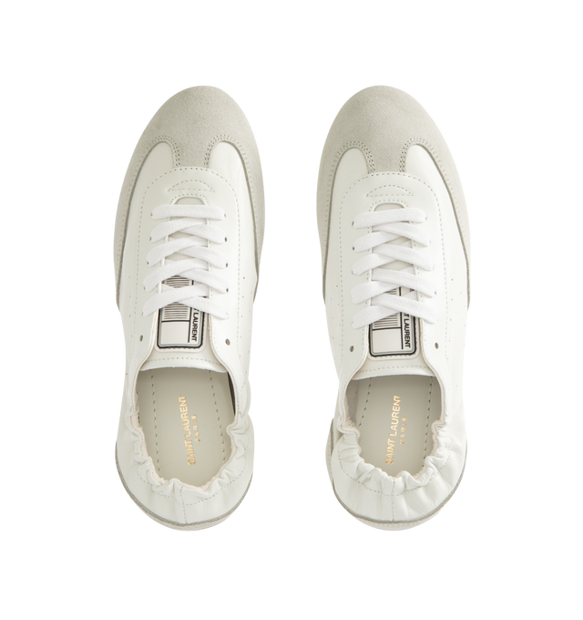 Image 5 of 5 - WHITE - SAINT LAURENT Lewis Sneakers in leather and suede featuring low-top, laced closure, an elasticized heel counter, supple sole and SAINT LAURENT signature patch at the back. Lambskin, calfskin. Made in Italy.