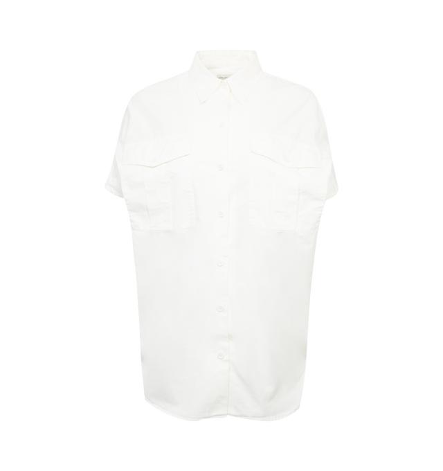 Image 1 of 2 - WHITE - DRIES VAN NOTEN Boxy Shirt featuring classic collar, short sleeves, button front closure, flap pockets, scoop hemline and boxy fit. 100% cotton. 